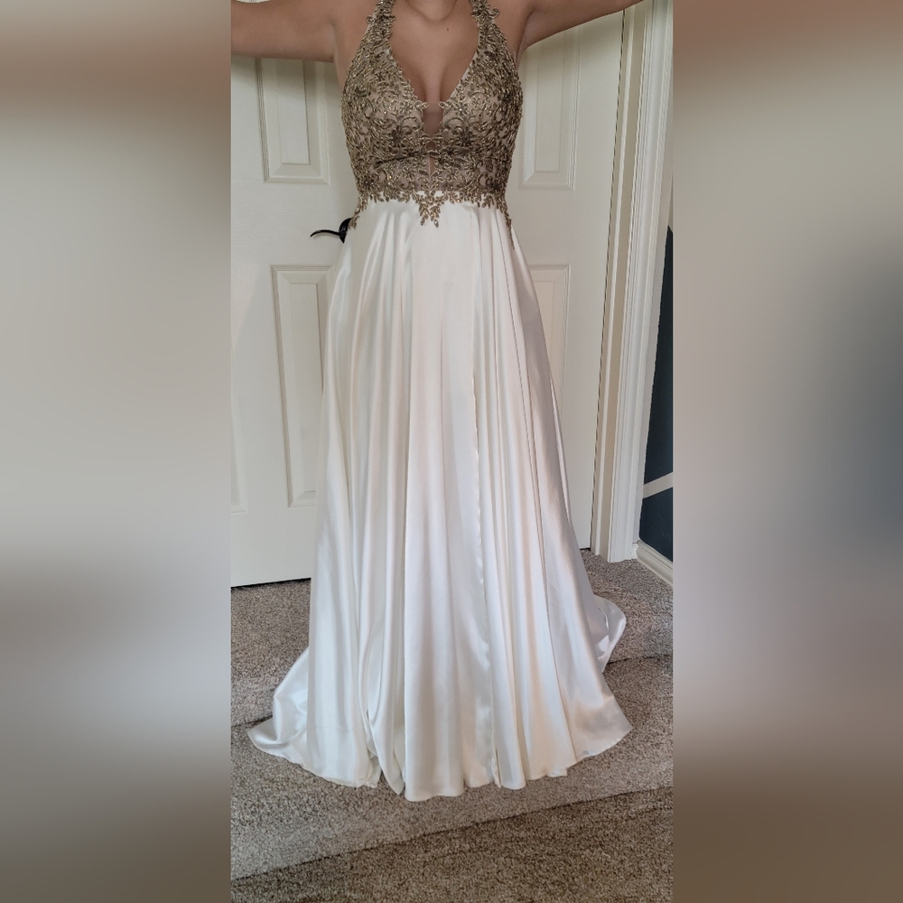 Ivory and Gold Evening Gown